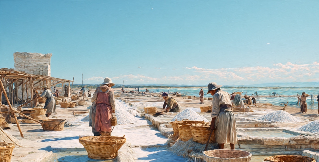 Salt pans along the Ostia coast used in ancient Roman salt trade