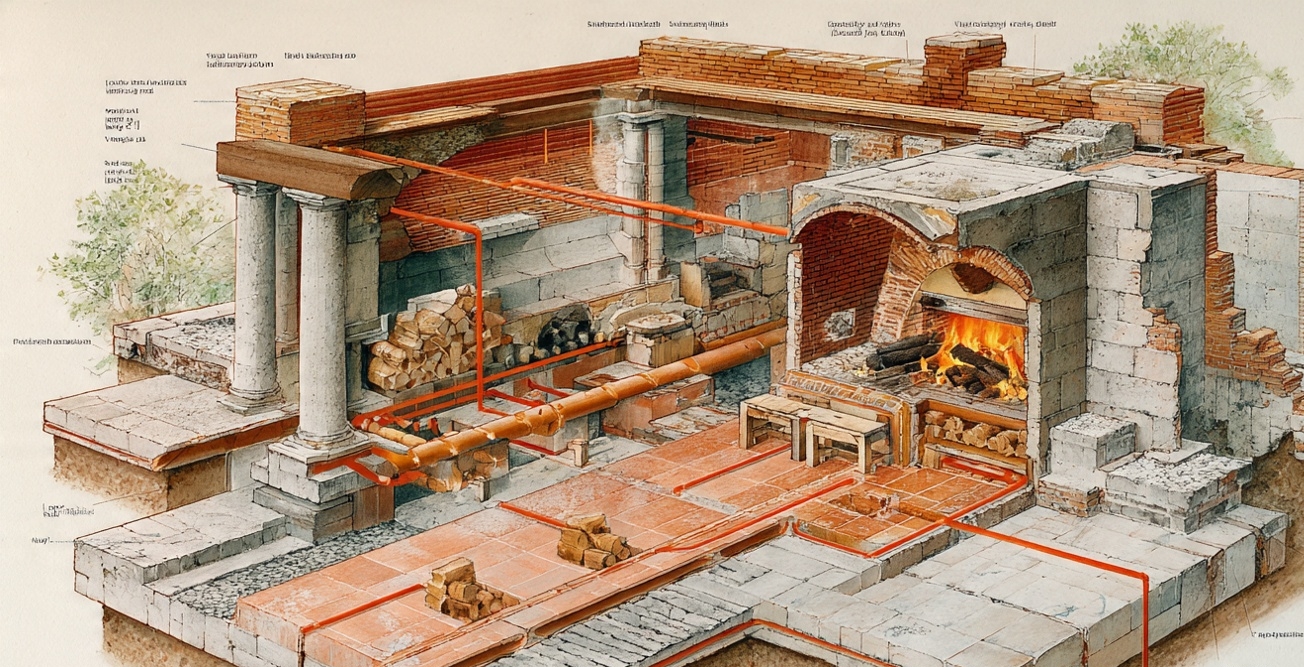 Roman hypocaust heating system diagram underfloor heating ancient Rome